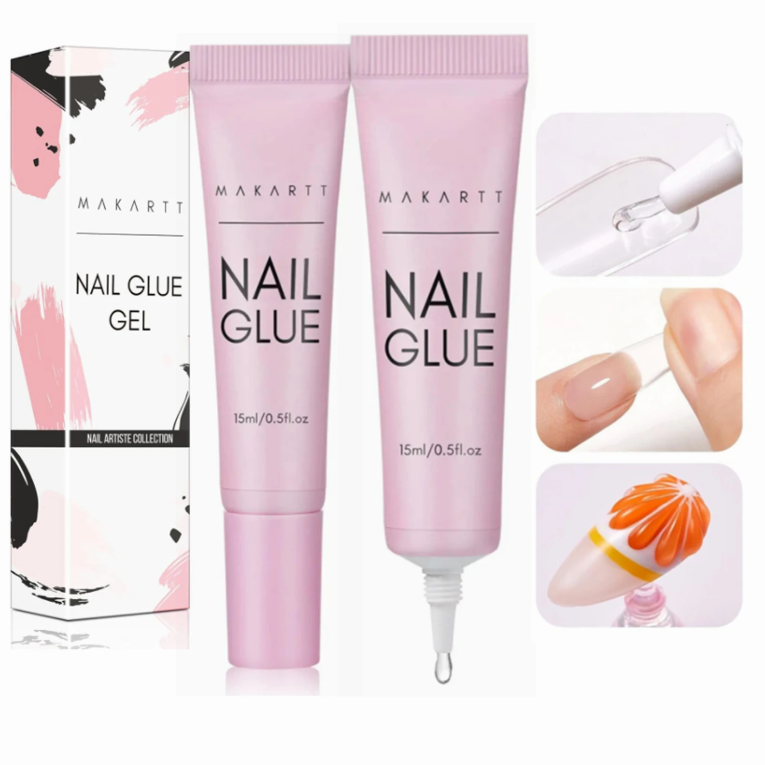 Makartt Gel Nail Glue, 2Pcs 15ml Glue Gel for Press on Nails ,Soft Gel Nail Tips  Nail Lamp Needed Multifunctional Nail Tool