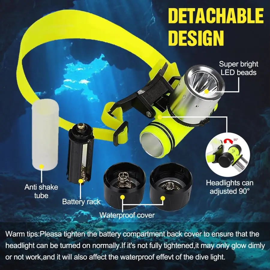 Description Picture 5 of itemWaterproof Diving Swimming Hiking Camping Hunting Fishing Headlamp Underwater 1200 Lumen Safety Head Light Flashlight