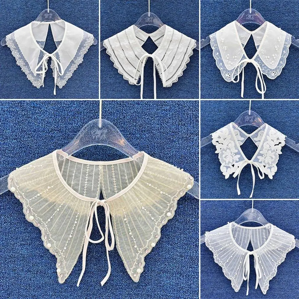 

Floral Multifunctional Sunscreen Embroidery Wraps Shirt False Collar Mini Cape Fake Collar Women Shawl Doll Fake Collar