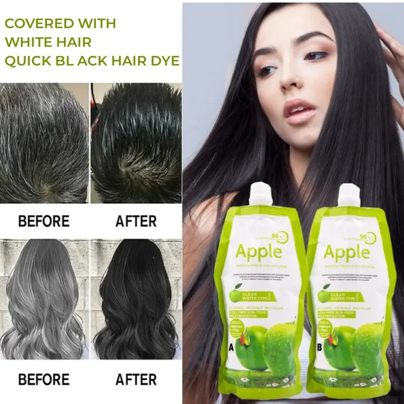 500ml*2 Black Hair Dye Shampoo Organic Easy Use 5 Mins Fast Result Apple Hair Color Cream for Cover Gray White Hair