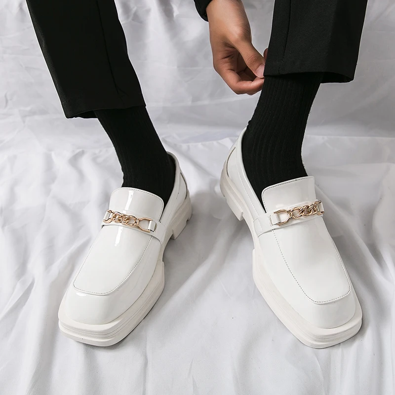 Male Luxury white Loafers Shoes Leather Shoe Men Platform