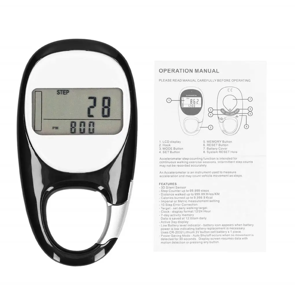 3D Walking Distance Induction Pedometer Keychain Fitness Step Counter Sporting Calories Gauge Device for Outdoor