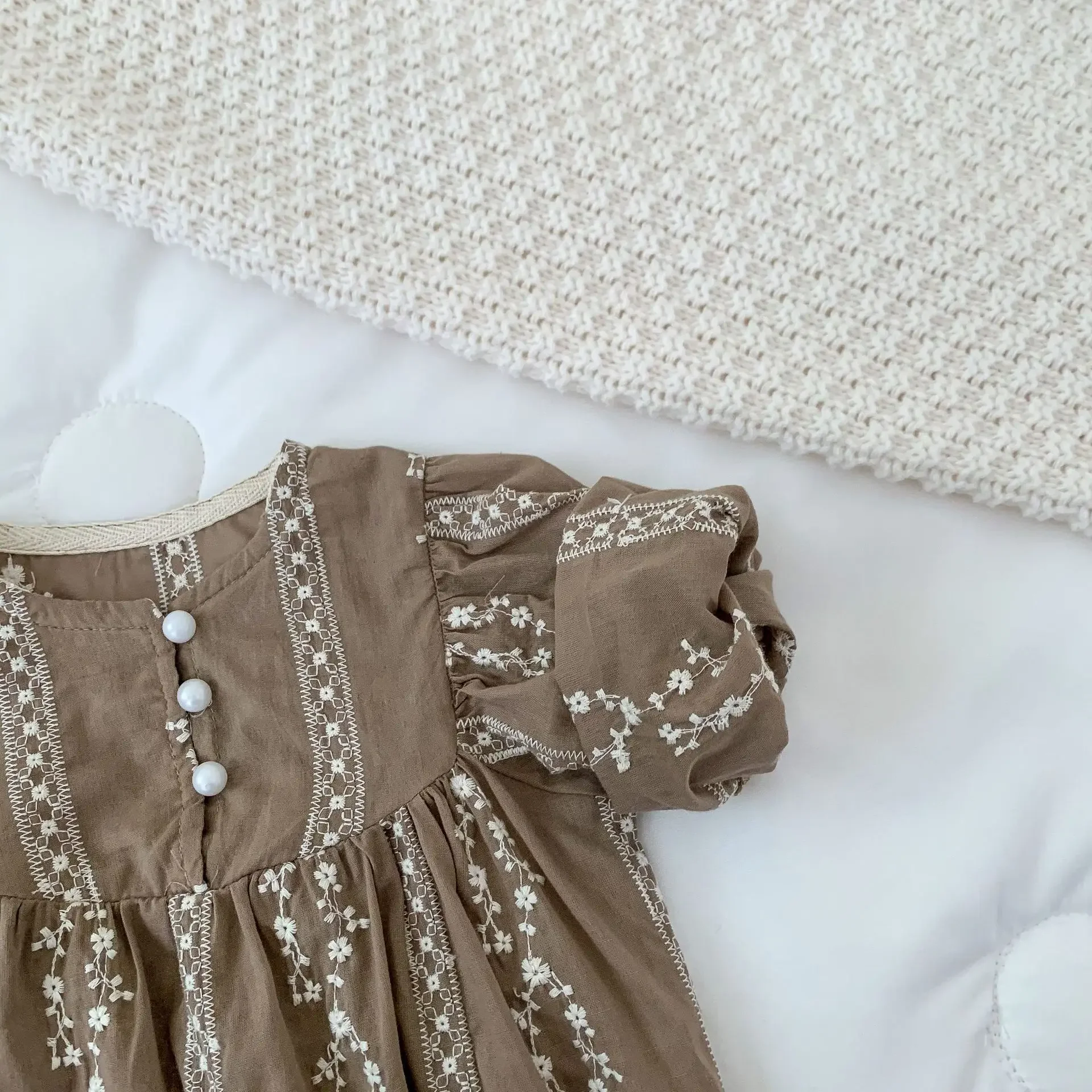 Spring Thin Long Sleeve Baby Girl Romper Vintage Embroidered Princess Outfit Photography Crawling Suit Cotton Onesie