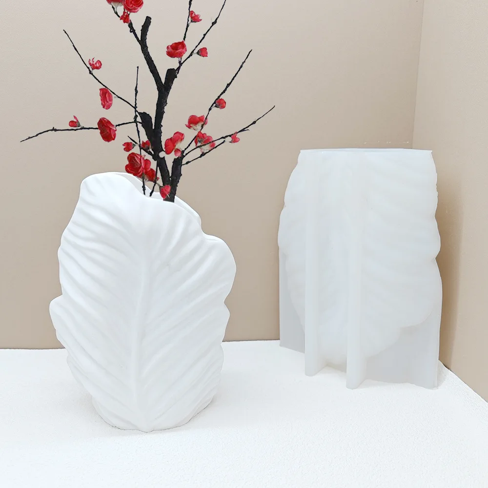 

Simple Vase Resin Silicone Mold Ambiance Leaf Vase Concrete Cement Mould Art Home Decoration Making Molds