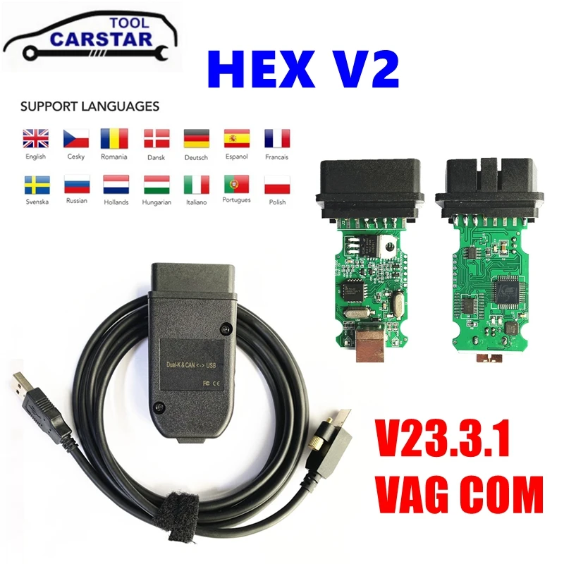 Hex V2 Vag Com V23.3.1 Atmega162 + 16 V8 + Ft232Rq Interfaccia Diagnostica Per Auto Cavo Connettore Obdii 16Pin