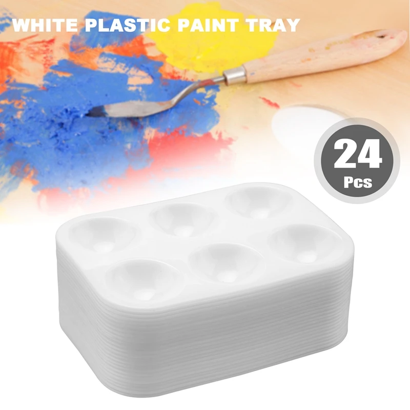 24 Pieces Plastic Paint Palettes 6 Rectangular Watercolor Palette