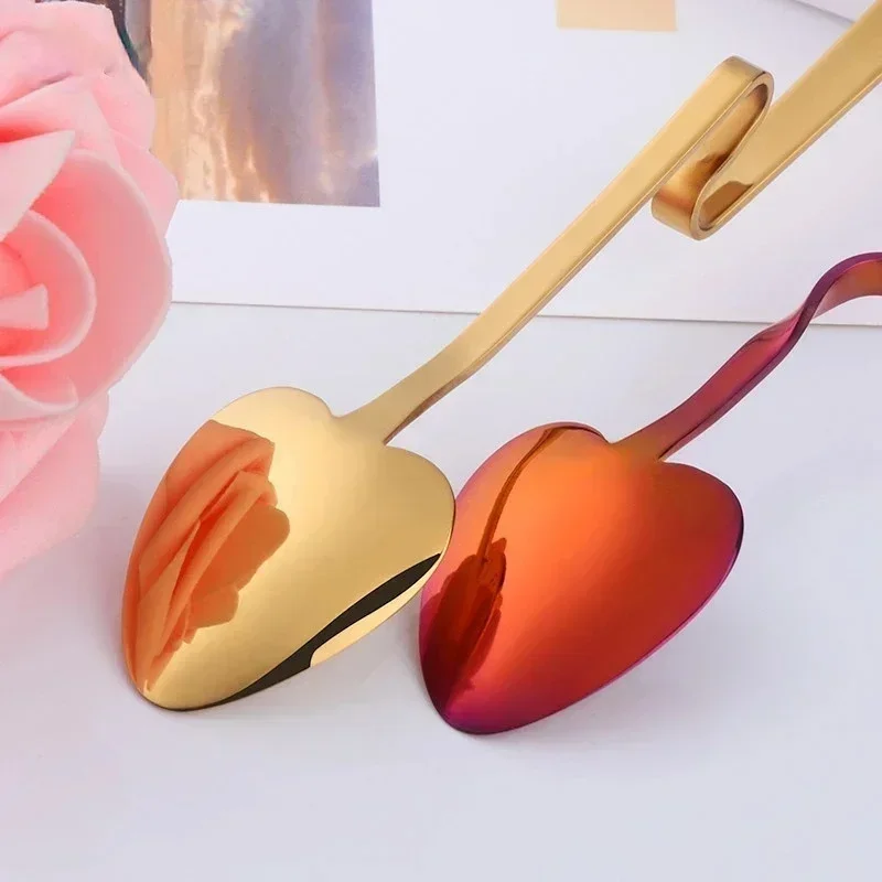1 Pcs Coffee Spoon Honey Shape Creative Tea Coffee Cup Hanging Spoons Stainless Steel Rose Gold Heart Teaspoon