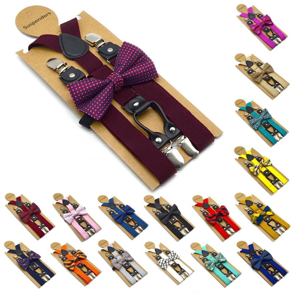 Solid Color Bowknot Elastic Leather Suspenders Braces Men Women Adjustable Straps For Wedding Suit Skirt Accessories Gift