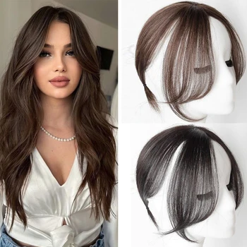 Clip per parrucca sintetica lunga e dritta nelle estensioni dei capelli testa soffice naturale pezzo per capelli finti con Clip per frangia marrone nero
