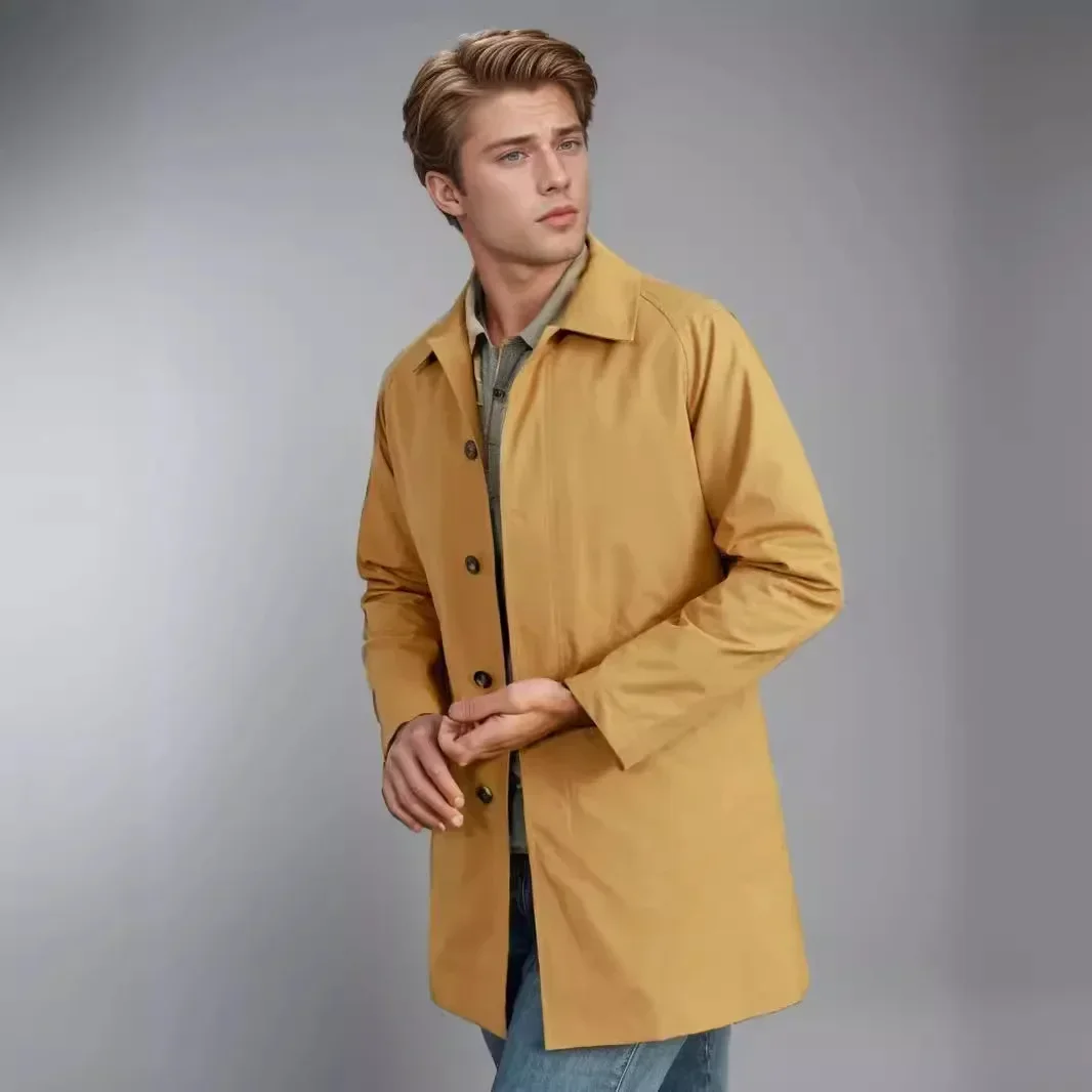 European and American Men's New Solid Color Lapel Slim Fit Single-breasted Casual Windbreaker Coat for Spring and Autumn