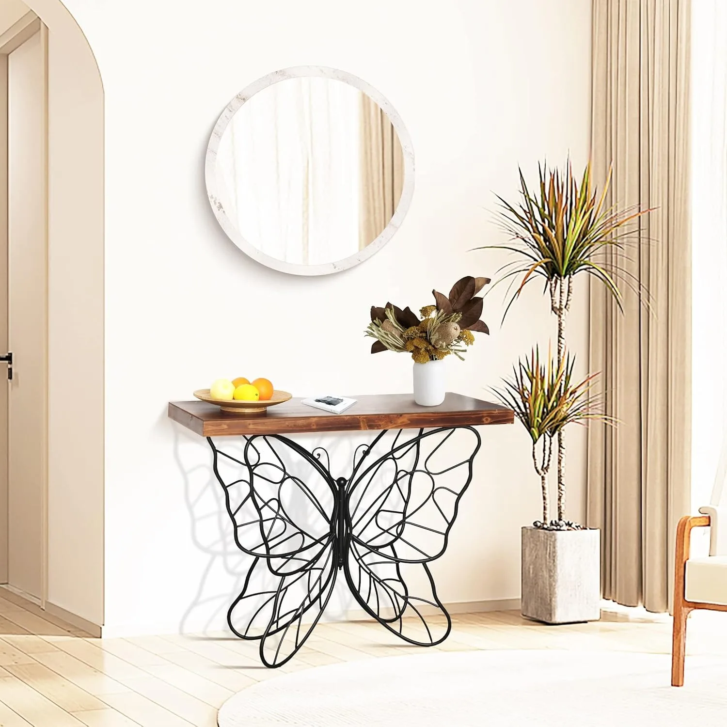 Console Table, 31'' Wood Top Metal Butterfly Accent Console and Entry Table,16"D x 41"W x 31"H 4
