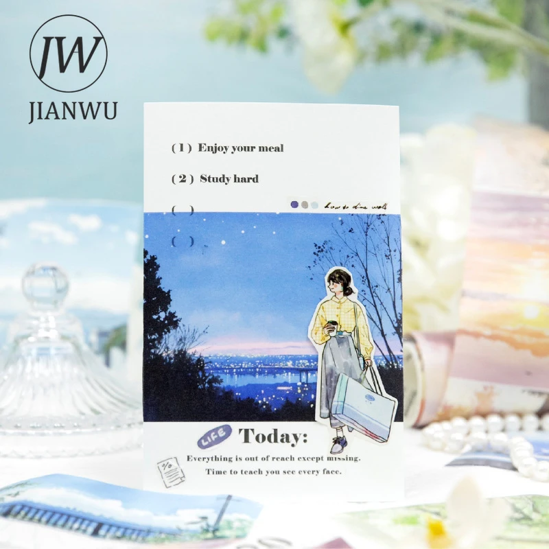 JIANWU 풍경 문자 시리즈 빈티지 야경 구름 바다 풍경 소재 콜라주 와시 테이프 창의적인 저널 문구류
