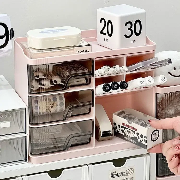 Desktop Drawer Storage Box Inclined Pen Holder Multifunctional Office Storage Shelf Stationery Organizer Students Supplies