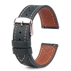 Elegant Vintage Oil Wax Leather Watch Strap - Soft Top Grain Leather Bracelet - 20mm (Blue)