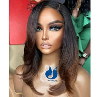 Améthyste Ombre brun brésilien perruque de cheveux humains 13x6 dentelle frontale pré plumée partie latérale Remy cheveux longueur moyenne blanchi perruque vague 2