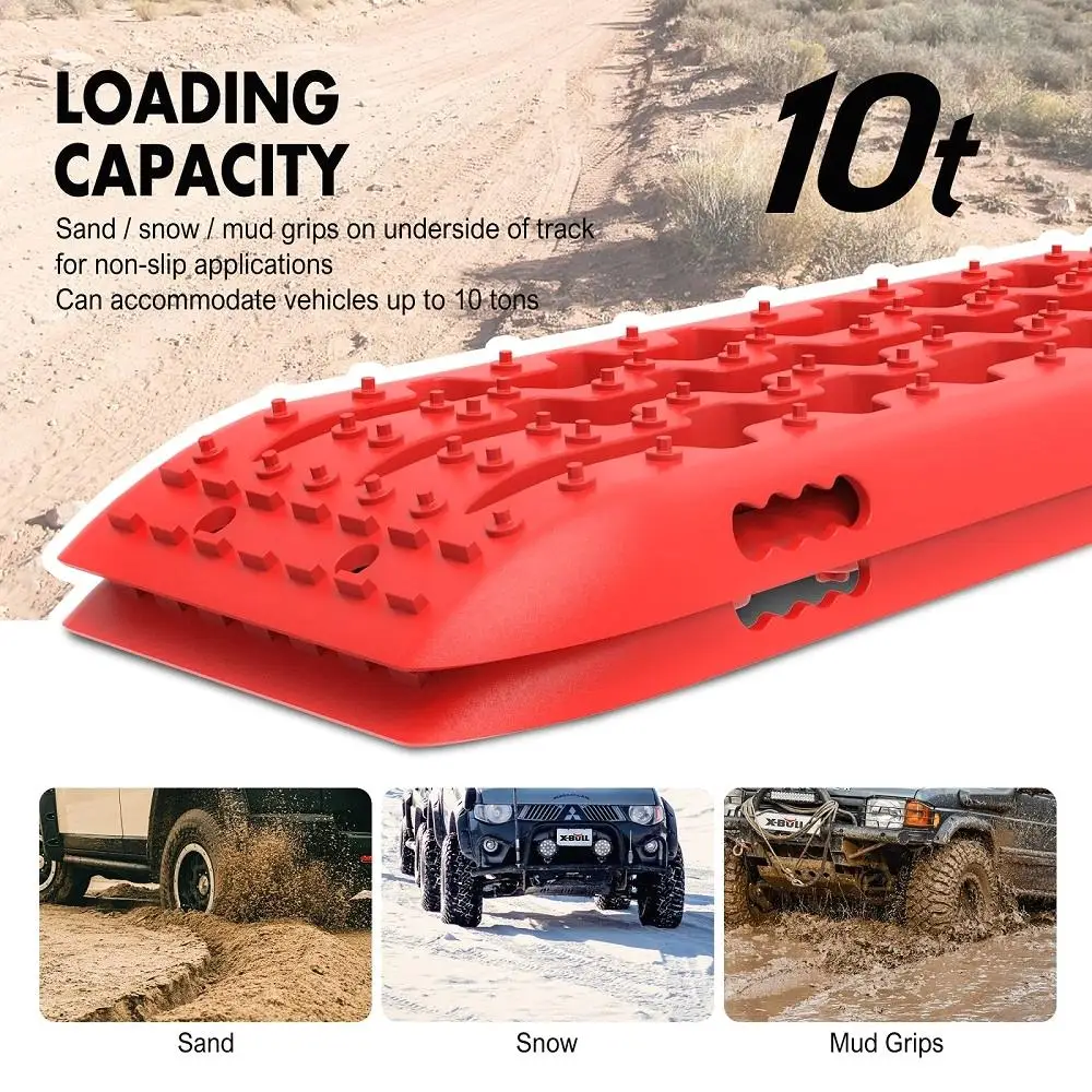 X-BULL Recovery Tracks Gen 2.0 10T Sand Mud Snow 2 Pairs Offroad 4WD for X4 2PC 91CM Red