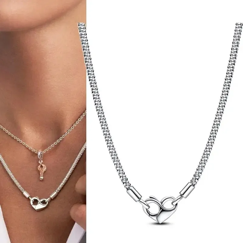 2023 Women's Boutique Jewelry Original Logo Moments Series Studded Necklace 925 Sterling Silver High Quality Necklace Gift