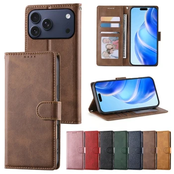 Business Leather Flip Case For iPhone 17 16 Pro Max Air 16E 15 14 13 12 11 Pro XS Max XR 8 7 Plus SE Cards Solt Wallet Cover 1
