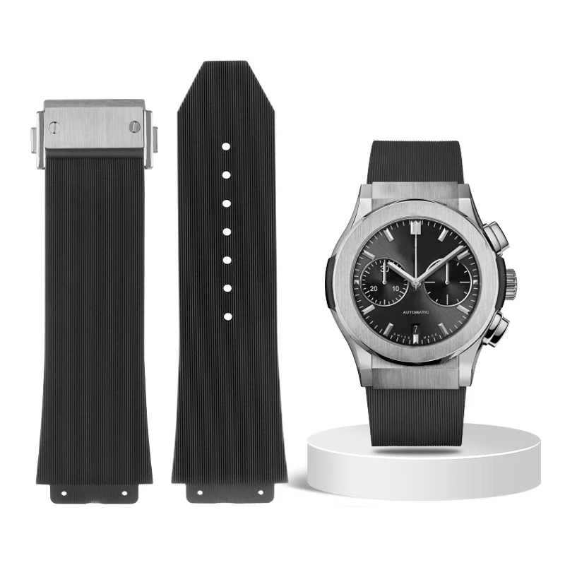 thumbnail image 1 of Correa de reloj de caucho de silicona aplicable para H-ublot BIG BANG Correa negra para hombre con hebilla de mariposa Herramientas Accesorios de reloj 25*19 mm, 1 of 5