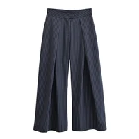 Women Fashion Stripe Pleated Wide Leg Pants Female Elegant Pockets High Waist Long Trousers Spring Autumn High Street Chic Pants - Image 4