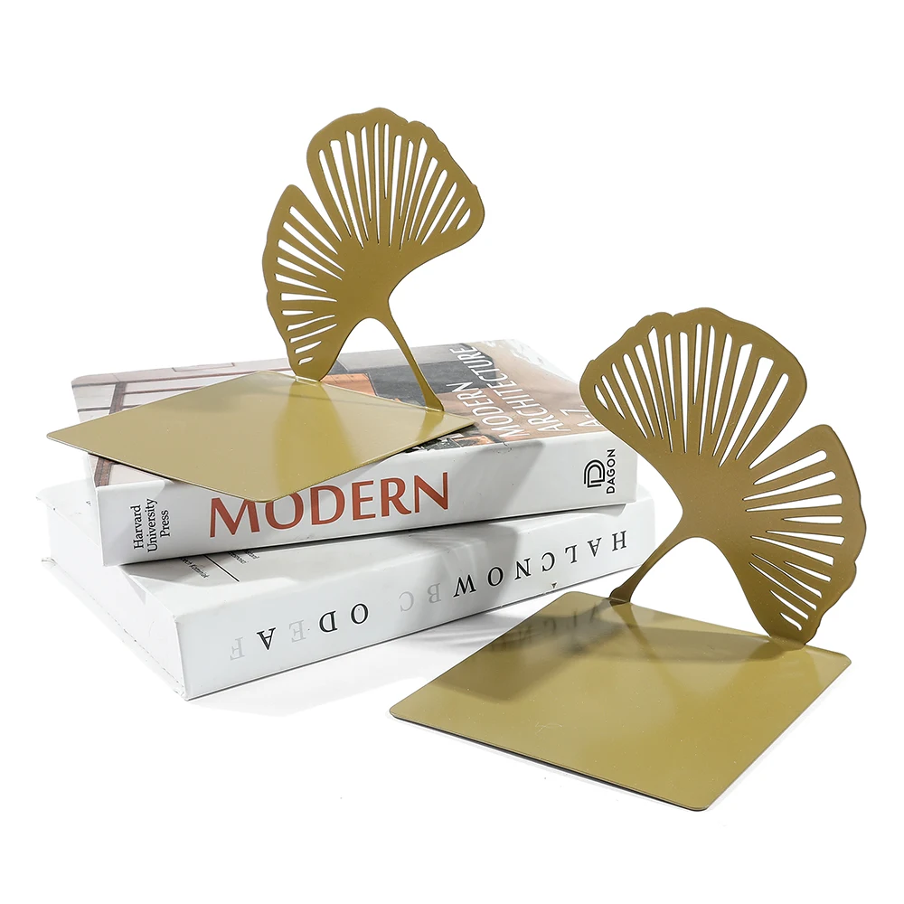 Ginkgo Book Ends Metal Bookend Office Desktop Home Bookshelf 2pcs book organizer book holder book terminal