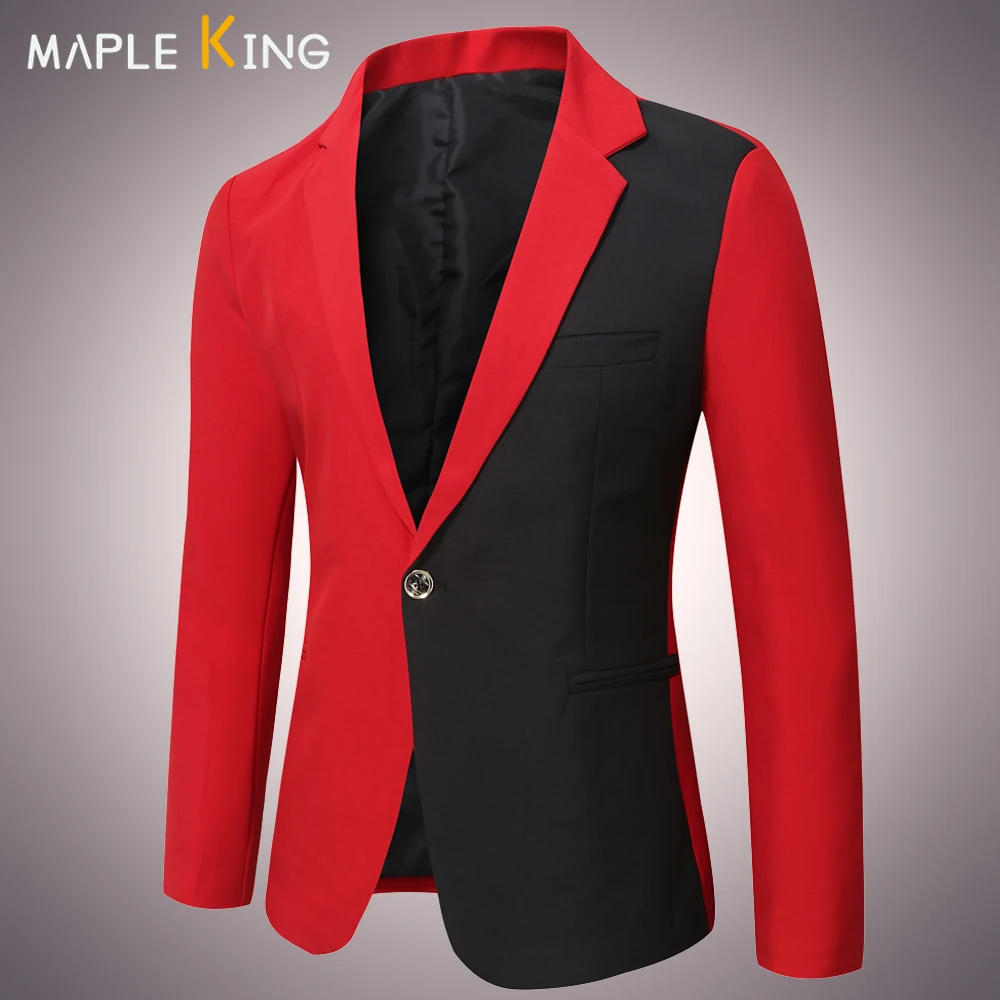 

Men Red Suits Blazer Patchwork Smoking Uomo Stage Costume Social Costume De Luxe Pour Homme Mens Elegant Party Dress Jacket Coat