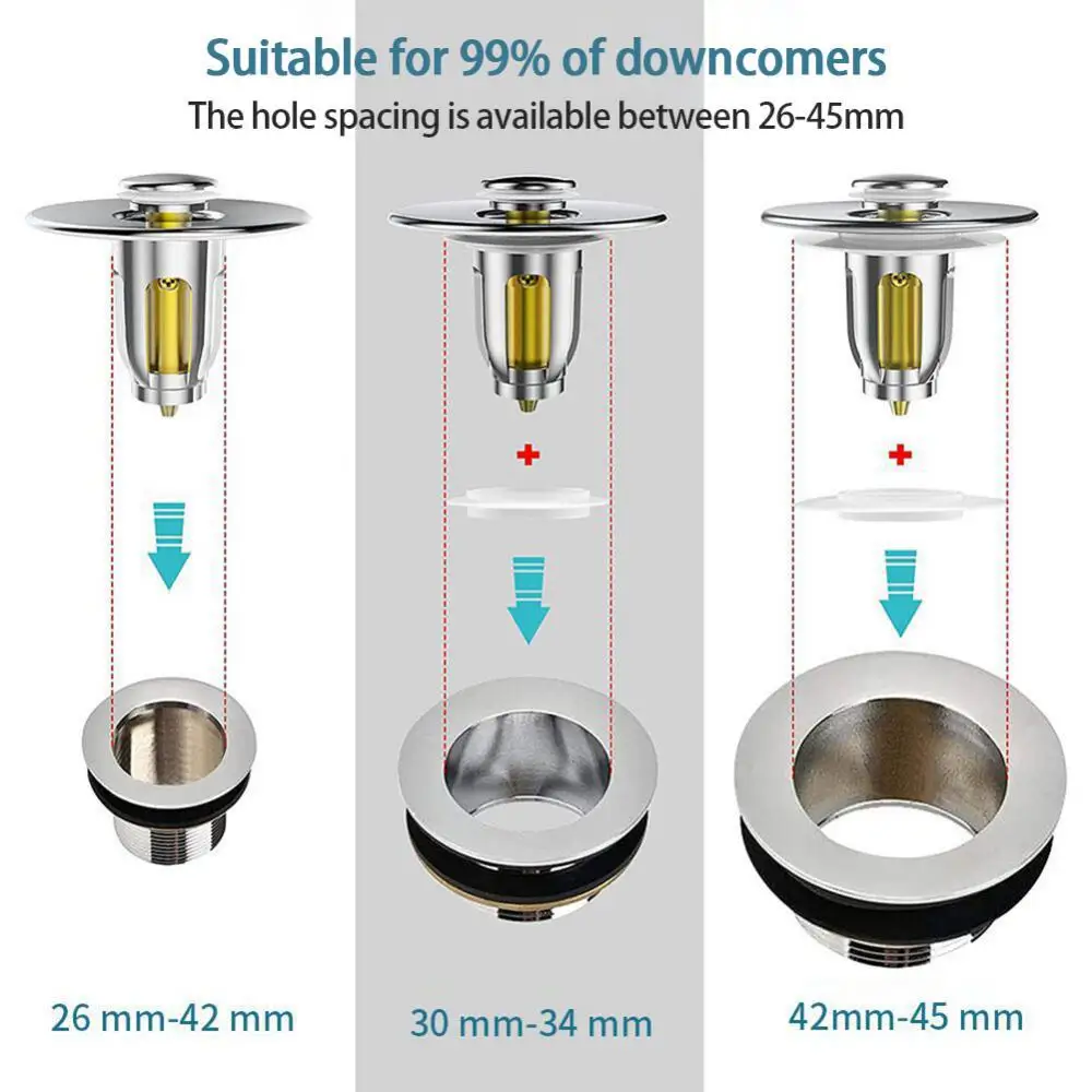 Description Picture 2 of itemUniversal Sink Drain Stopper Stainless Steel Pop-Up Bounce Core Basin Drain Filter Hair Catcher Strainer Stopper Bathroom Tool