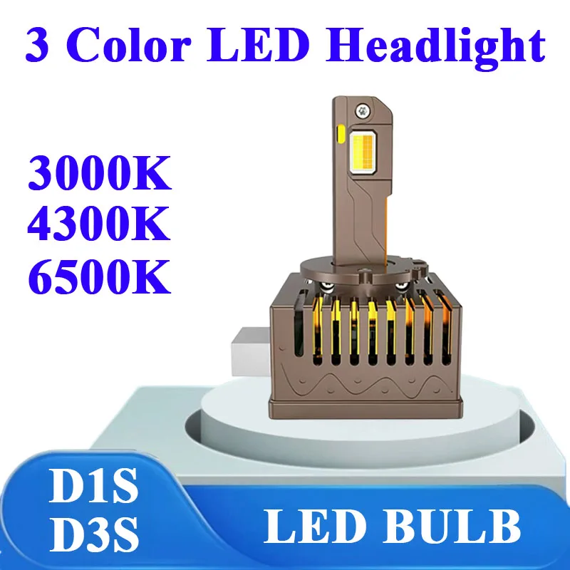 1세트 3색 변환 노란색 흰색 D1S LED 헤드라이트 전구 3000K 4300K 6500K 캔버스 D1S D3S LED 자동차 전구 12V 자동차 헤드램프용
