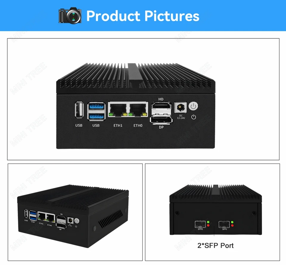 12th Gen Intel N100 Firewall Mini PC 2*10G/4*10G SFP Port 2xi226 2.5G Lan Fanless Soft Router 8GB RAM Pfsense OPNsense Computer