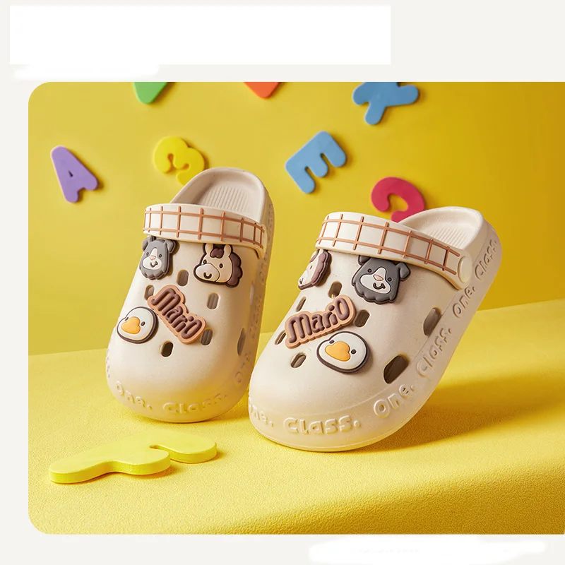 

Сандалии Fanshion для мальчиков и девочек, Нескользящие шлепанцы с мультяшным принтом, тапочки с утиным носком и кроликом, домашняя обувь для детей, на лето