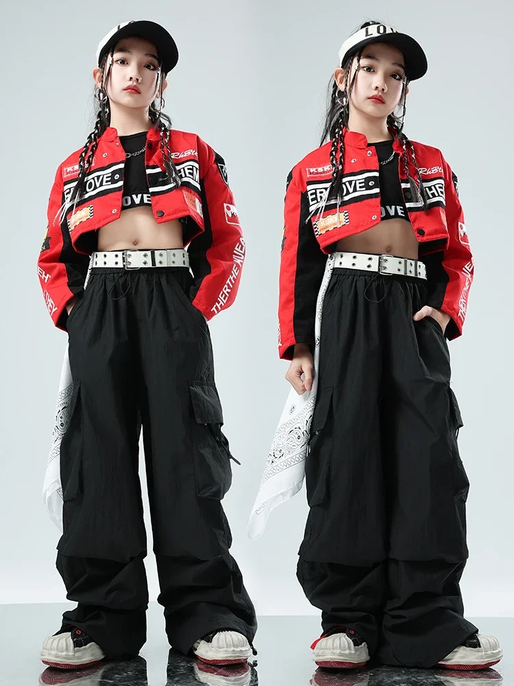 Kids Hip Hop Clothes For Girls Short Jacket Black Pants Jazz Modern Dance Performance Suit Catwalk Concert Fashion Wear