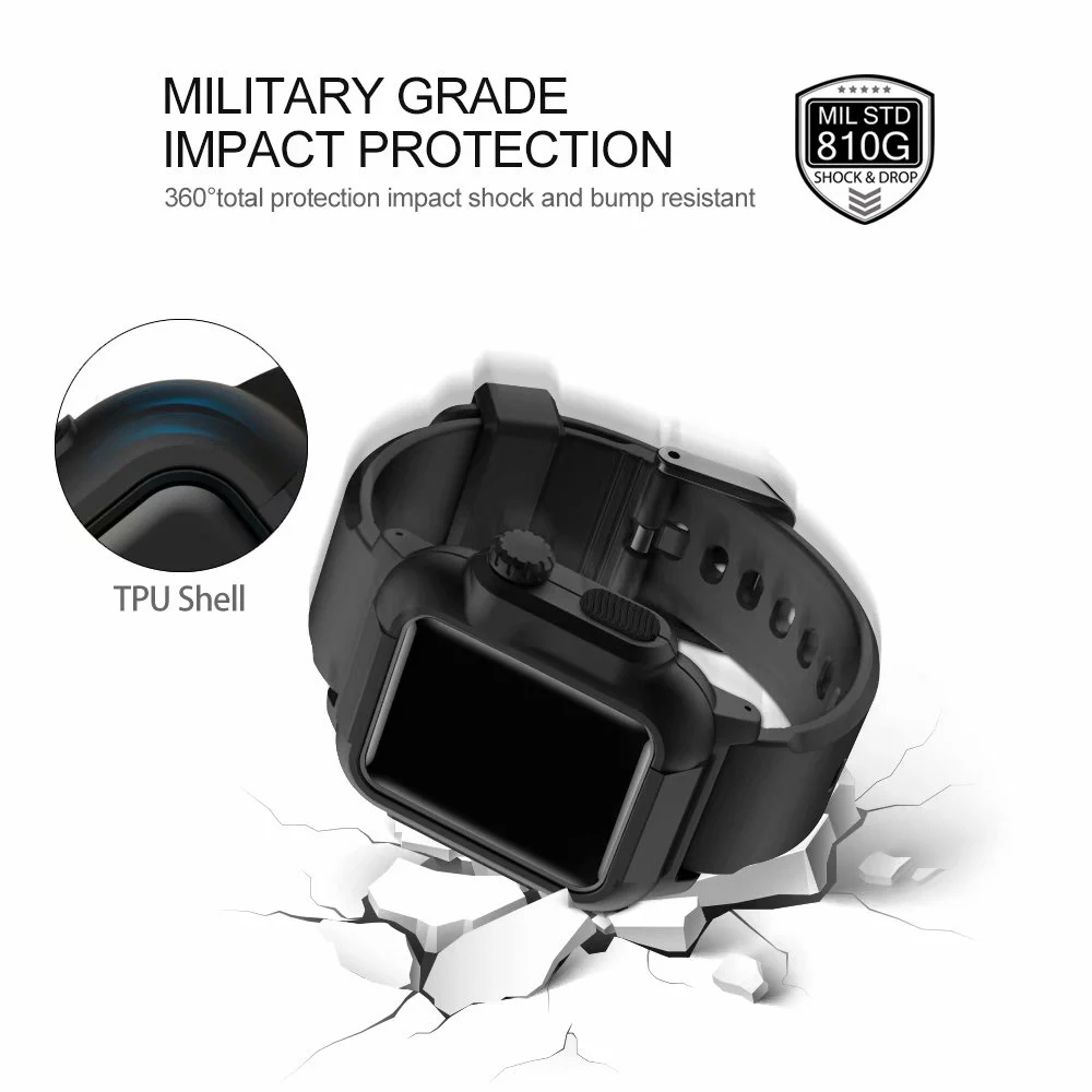 Waterproof case +strap for Apple Watch band 8 7 6 5 4SE iwatch band 45mm 44mm 40mm Silicone Strap iwatch 3 42mm belt Accessories