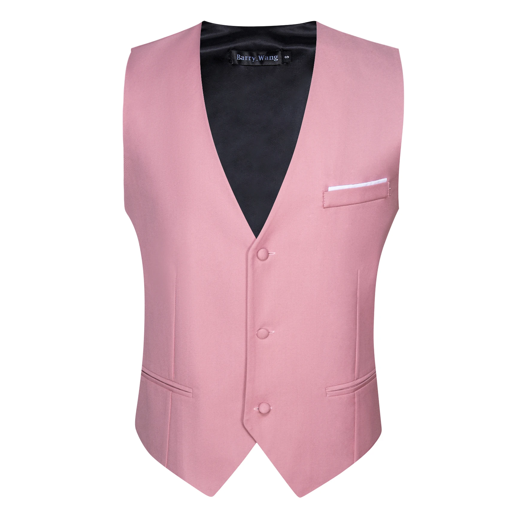 Dress Vests Men's Pink Solid Satin Waistcoat Tie Bowtie Hanky Set Sleeveless Jacket Wedding Formal