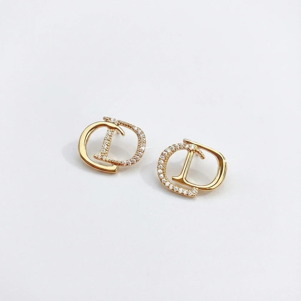 Minimalist Double D Rhinestone Earrings - Gold Plated Letter Stud Jewelry for Women Luxury Versatile Daily Accessories 4