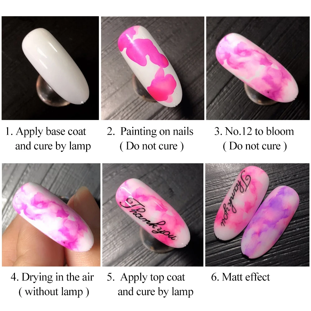 12pcs Nail Polish Watercolor Ink Blooming Gel Smudge Bubble Smoke Effect Nail Art DIY Marble Hybrid Varnish Manicure LY895-1