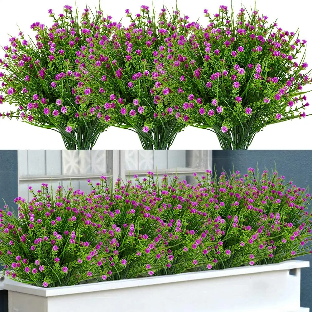 

12 Bundles Outdoor Artificial Flowers, Real Touch Fake Baby’s Breath UV Resistant No Fade Faux Plastic Plants