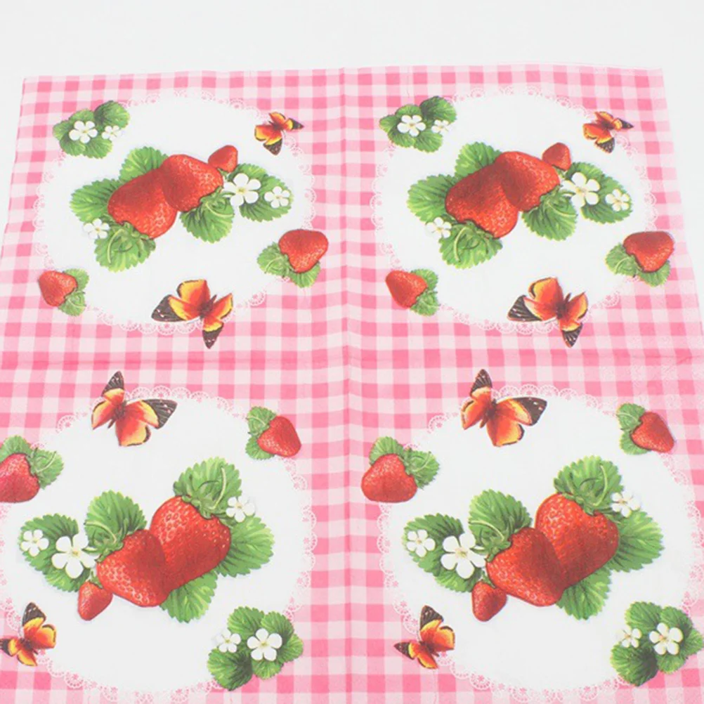 20 Sheets Creative Strawberry Printing Napkin Disposable Paper Napkins Party Supplies for Party Banquet Daily Use