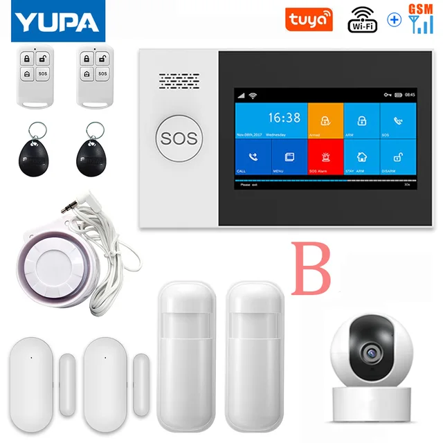 TUYA PG-107 Wifi GSM Home Security Alarm System App Control Remote Control Window Sensor With 1080P IP Camera Smart Alarm Kits SET-B