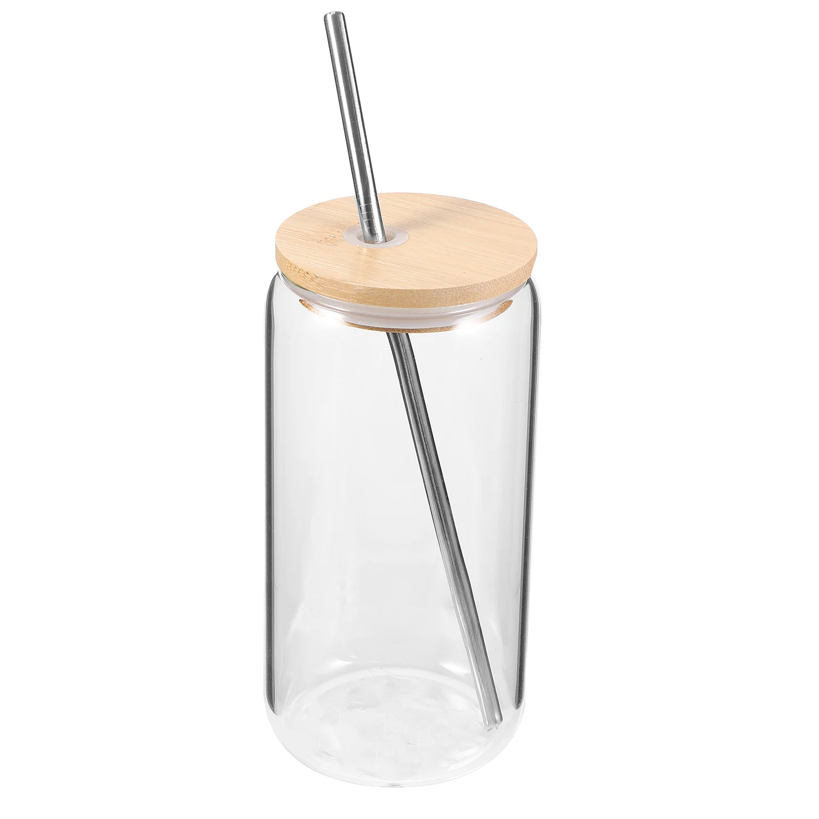 

1 Set Can Shaped Glass Cup Beer Iced Coffee Cup Water Coffee Drinking Bottle with Straw and Lid