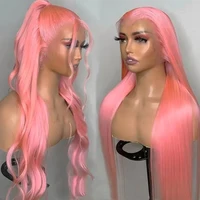 Perruque Lace Front Wig naturelle brésilienne lisse, cheveux humains, rose, 13x4, 13x6, HD, pre-plucked, Wiltshire, Sophia, en solde 2