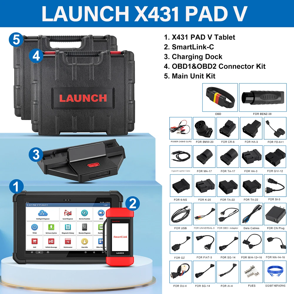 Launch x431 pad v car diagnostic tools j2534 can fd dolp online ecu