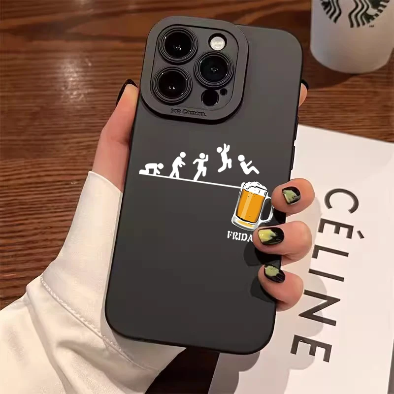 Black Fun Beer Man Silicone Matte Soft Back Phone Case