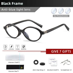 Vintage Oval Small Frame Photochromic Myopia Glasses - Blue Light Blocking Prescription Eyewear (C4 - Black)