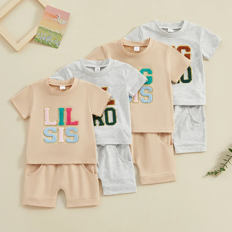 

2023-12-05 Lioraitiin Toddler Baby Boy Girl Clothes Big Sister Brother Little Sister Brother Matching Outfits Summer Shorts Sets