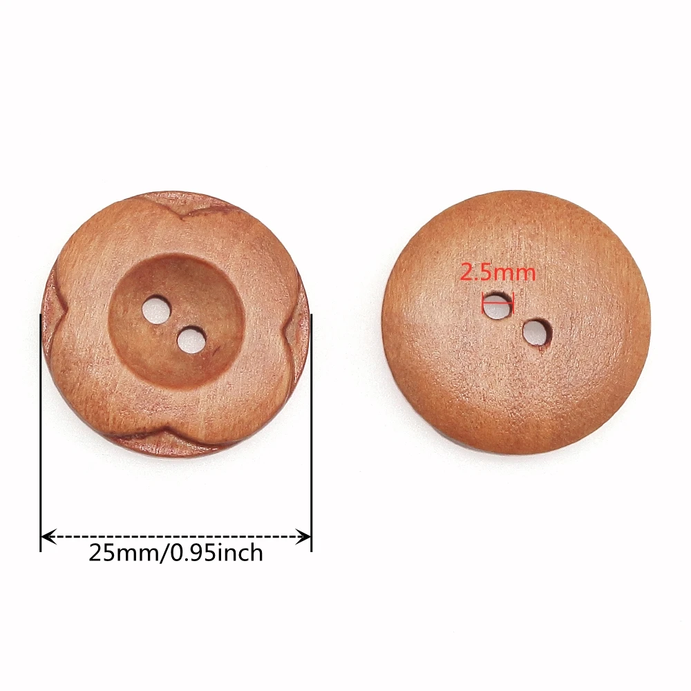Description Picture 2 of item25/50 PCS 25mm Wood Color Plum Blossom Wood Buttons For Sewing Clothes Buttons DIY Craft Scrapbooking Sewing Accessories