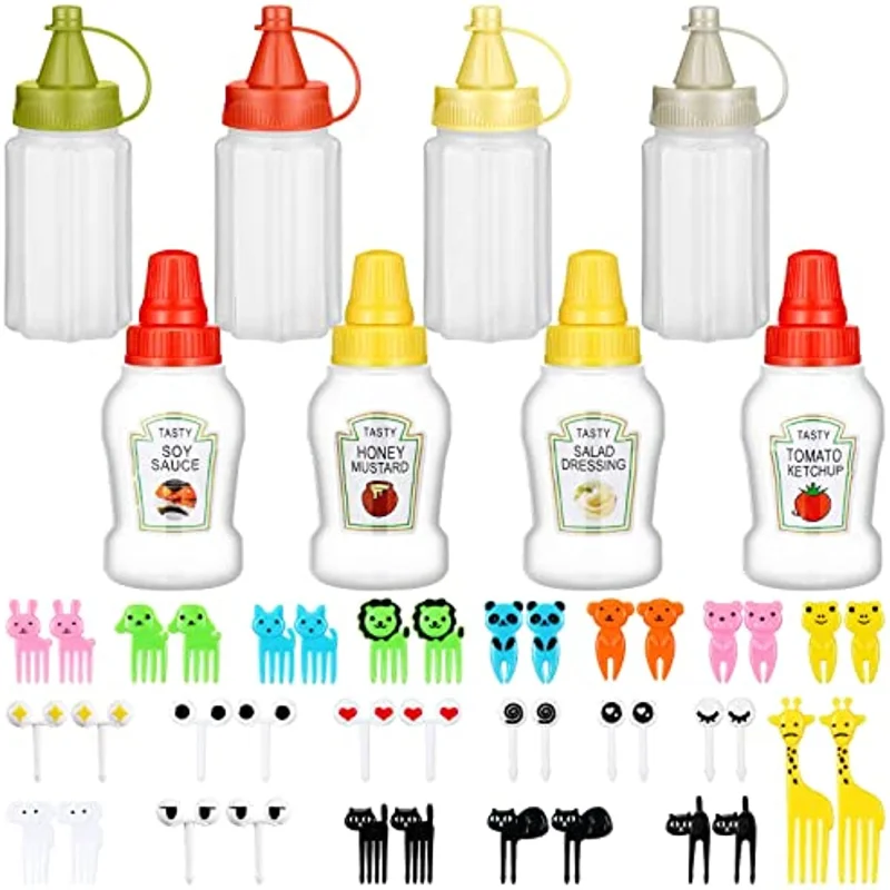 Mini Condiment Bottle Ketchup Squeeze Bottle Kids Animal Food Pick