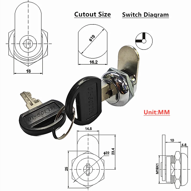 1 יחידה ML109-10 מנעול תיבת דואר קטן תצוגת אקריליק דלת ארון קטן מנעולים 19*10MM רהיטים קטנים ארון ניתן לנעול 1 יחידה