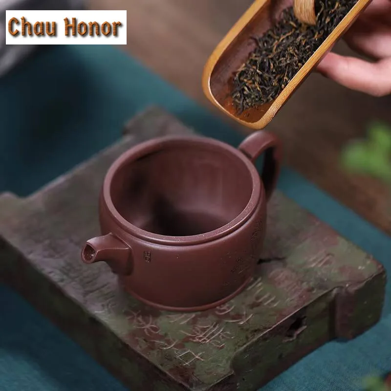 190ml Classic Yixing  Raw Ore Purple Clay Teapot Hand Carved Household Puer Kungfu Tea Set Accessories Customized Drinkware Gift