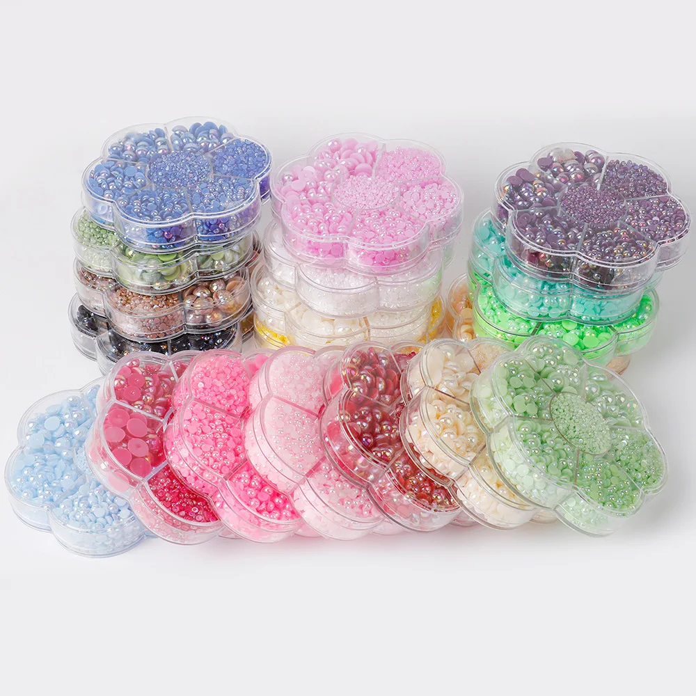 Mix Size Half Round Pearl Box Set AB Color Imitation Beads For Jewelry Bracelet Necklace Making DIY Sewing 2800pcs