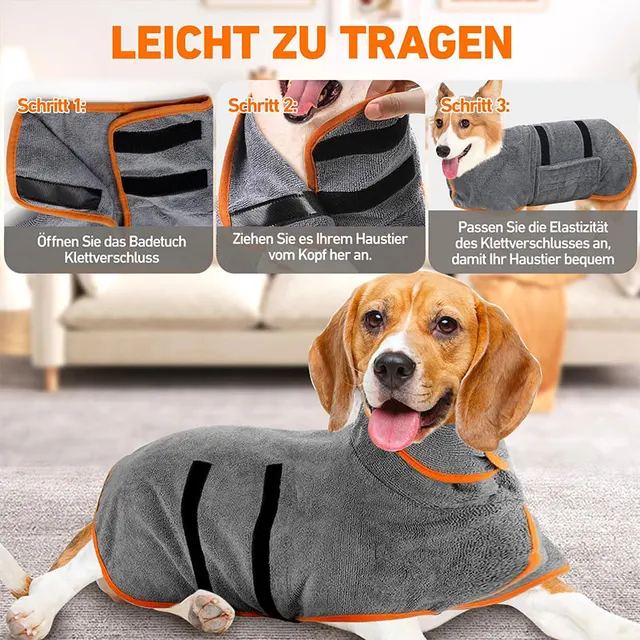 Dog Bathrobe Towel 2 in 1 Adjustable Magic Tape Fast Dry Robe Super Absorbent Pet Wear for Small Medium Sized Dogs After Bathing 4